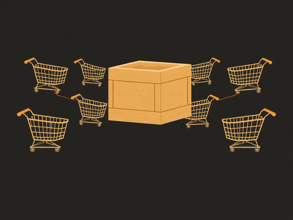 Illustrazione: più carrelli convergono in un'unica cassa